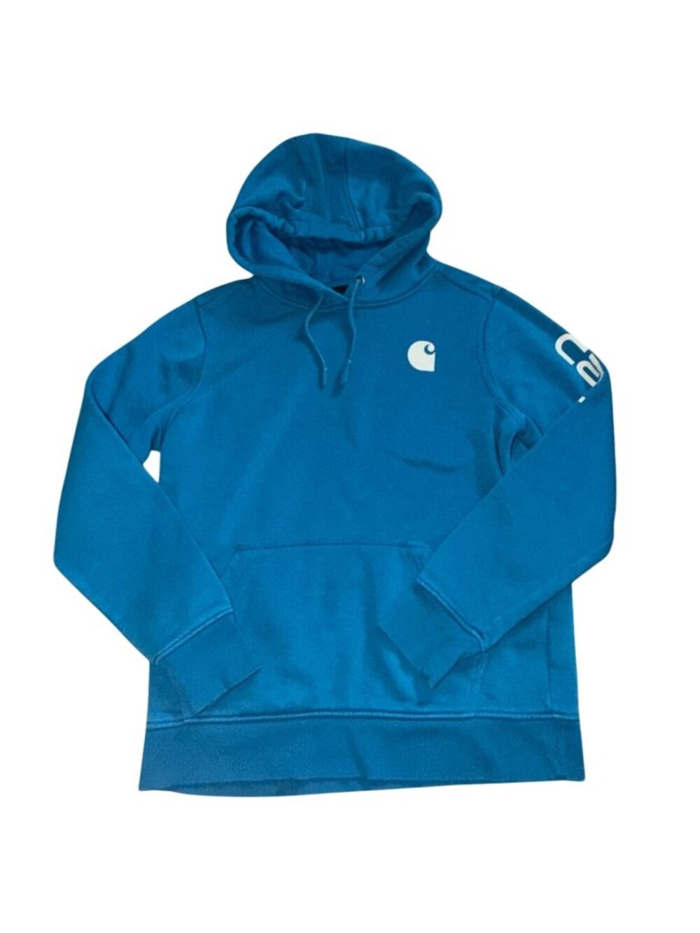 Carhartt Women's Midweight Pullover Hoodie Blue Sleeve Logo Sweatshirt Size M